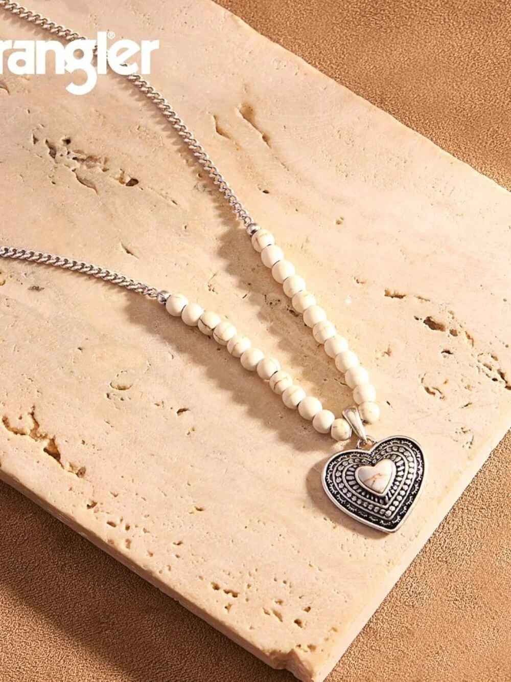Women's White Western Gold Plated Wrangler Heart Turquoise Pendant Necklace